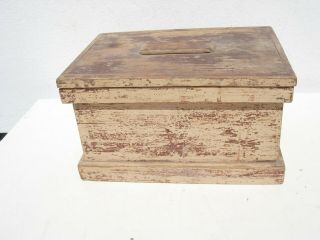 Small Hand Made Antique Wooden Tool Jewelry Money Storage Box In Old Paint Aafa