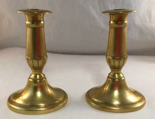 Antique Small 19th Century Brass Candlesticks Oval Form