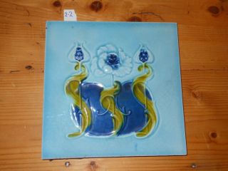 One Antique Arts And Craft Tile Art Nouveau Majolica Light Blue 6x6 Inch