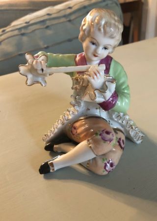 Vintage Dresden Porcelain Figurine Boy Playing Flute