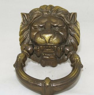 Vintage Large Heavy Solid Brass Lion Head Door Knocker 2