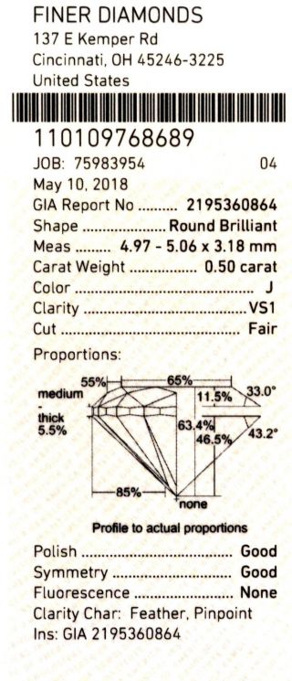 GIA loose certified.  50ct VS1 J round brilliant diamond vintage antique 12