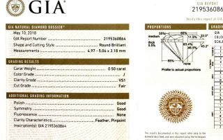 Gia Loose Certified.  50ct Vs1 J Round Brilliant Diamond Vintage Antique
