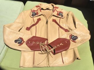 East West Musical Instruments Vintage Leather Jacket Rodeo Rose RARE 9