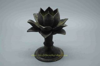Ancient Chinese Copper Hand - Carved Lotus Flower Candle Holder Candlestick D02
