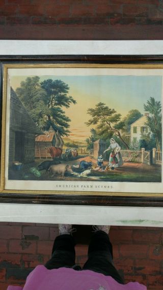 Antique Currier Ives Print American Farm Scene No 2 Measures 30W x 24H 2