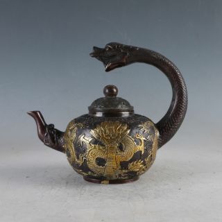 Chinese Gilt Copper Dragon Teapot Made By The Royal Qianlong Hlj0001