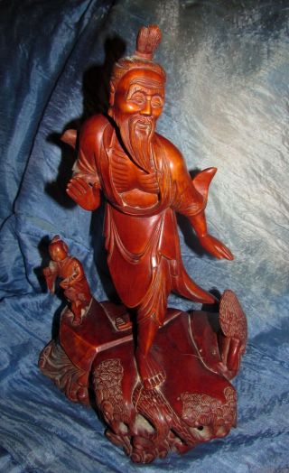 Antique Vintage Chinese Carved Wood Immortals Statue Figurine
