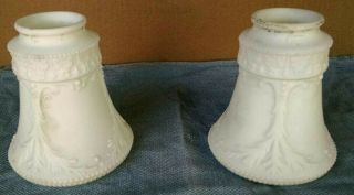 Matching Pair Victorian Early Electric Milk White Glass Light Shades 1900 