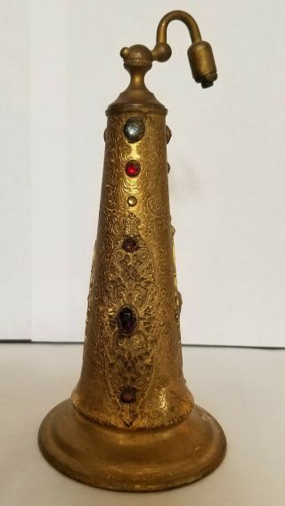 Antique Apollo Usa Ornate Jeweled Gilded Metal Perfume Bottle - 6 - 3/4 "