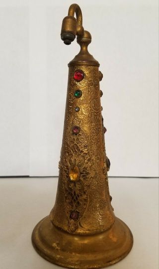 Antique Apollo USA Ornate Jeweled Gilded Metal Perfume Bottle - 6 - 3/4 