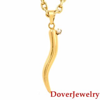 Estate Diamond 14k 18k Gold Horn Pendant Link Chain Necklace 67.  8 Grams Nr