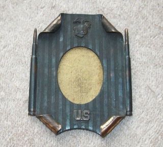 Wwi Ww1 Usmc Marine Corps Insignia Metal Oval Picture Frame 3 X 2 - 1/4 Inch Usmc