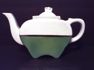 1930s Fraunfelter China Art Deco Teapot Tea Pot Green Silver Vintage Antique