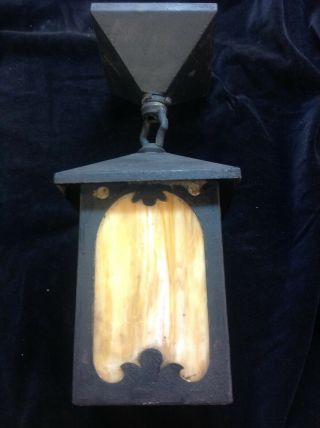 Vintage Arts & Crafts Caramel Slag Glass Hanging Porch Light Fixture