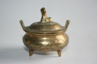 Chinese Bronze Carved Small Incense Burner With Lid - Marks