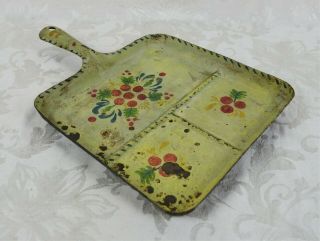 Unique Vintage Antique Cast Iron Toleware Hand Painted Handled Tray