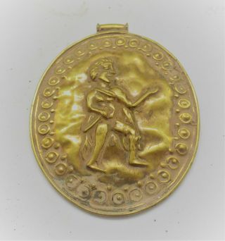 Ancient Persian Hammered Gold Gilded Pendant With Male Figure Depicted