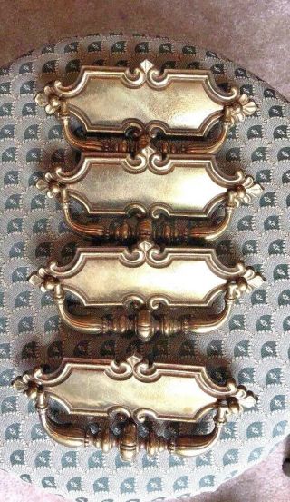 Set Of 4 Large Vintage Brass Drawer Pull Drop Bail Pull 3 1/2 X 7 1/2” Wide