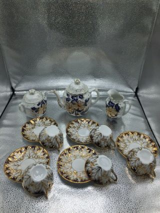 13 Pc Cobalt Blue Gold Trimming Tea Set Porcelain Ceramic 247 Marking