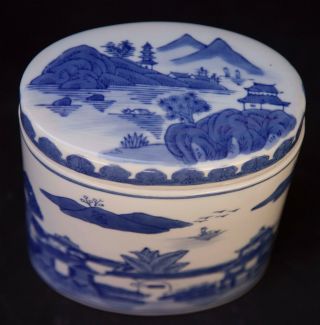 Chinese Blue & White Porcelain Oval Jar with Lid 5