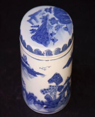 Chinese Blue & White Porcelain Oval Jar with Lid 8
