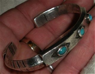 1910 Navajo Coin Silver Carinated Flat Top Bracelet Turquoise Arrow Termnal Vafo