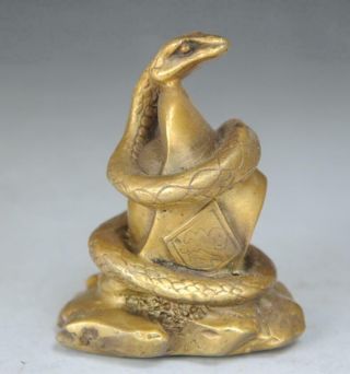 Chinese Antique Folk Hand Engraving Brass Snake Sycee Statue C02