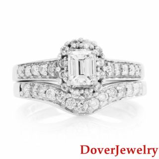Estate Diamond 14k White Gold Engagement Wedding Ring Set 5.  3 Grams Nr