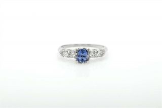 Antique 1940s $5000 1.  30ct Natural No Heat Blue Sapphire Diamond Platinum Ring