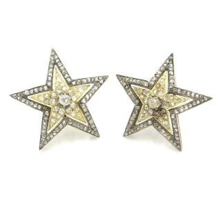 14k Gold Antique Victorian 5.  26 Ctw Old Mine Diamond Star Earrings 415b - 8