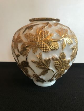 Antique Art Nouveau Glass Vase With Gilded Pinecones
