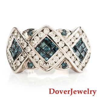 Estate 1.  59ct Fancy Blue Diamond 14k White Gold Geometric Ring 8.  5 Grams Nr