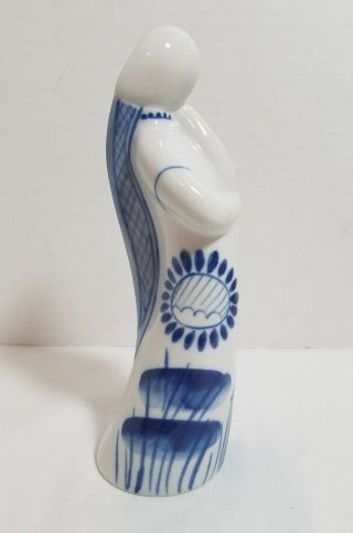 Vintage Russian Gzhel Majolika Porcelain Blue & White Figurine Woman Made USSR 4