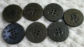 7 Wwi Peacoat Buttons 13 Star 1 3/8 " Us Navy Black Anchor/rope 6 Are Ahr Hp Co