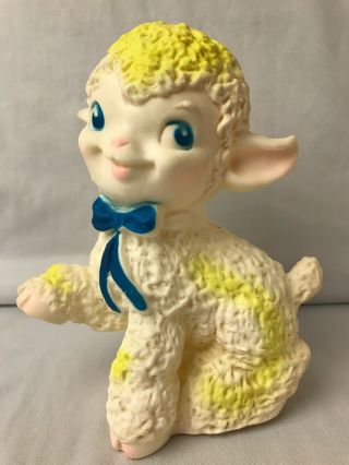 Sun Rubber Yellow White Blue Squeaky Lamb Toy Squeaker Vintage 8.  25 " H X 7 "