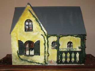 European Handmade Ooak Wooden Doll House With Miniature Accessories & Furniture
