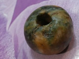 ANCIENT PRE - COLUMBIAN - MESOAMER.  MAYAN JADE BELIZE BEAD 16.  8 BY 11.  8 MM TOPS 7