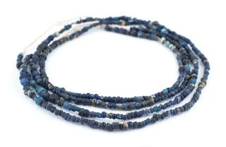 Blue Ancient Djenne Nila Glass Beads 4mm Mali African Seed 24 - 26 Inch Strand
