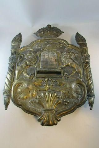 Antique Judaica Vienna 19T Torah shield Tas silver plate synagogue Museum LISTED 3