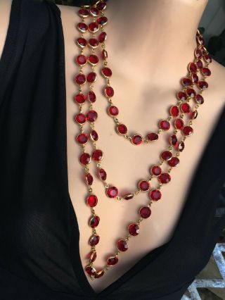 Vintage Chanel Siam Red Crystal Sautoir Necklace,  Opera Length 70 "