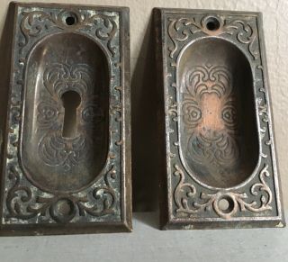 Antique Cast Brass Pocket Door Handles Hardware Eastlake Victorian Vtg Art Deco