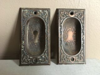 Antique cast brass pocket door handles Hardware Eastlake Victorian Vtg Art Deco 2