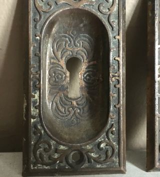 Antique cast brass pocket door handles Hardware Eastlake Victorian Vtg Art Deco 3