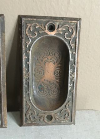 Antique cast brass pocket door handles Hardware Eastlake Victorian Vtg Art Deco 4