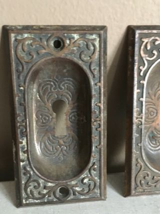 Antique cast brass pocket door handles Hardware Eastlake Victorian Vtg Art Deco 5