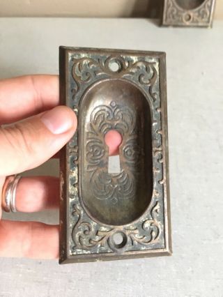 Antique cast brass pocket door handles Hardware Eastlake Victorian Vtg Art Deco 6