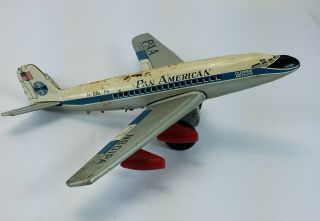 Vintage Pan Am Pan American N - 801 Pa Clipper Meteor Tin Plane Toy Made In Japan