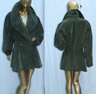 Iconic Vintage Alaia Leather Ribbon Trim Suede Swing Jacket Dress Coat - 40