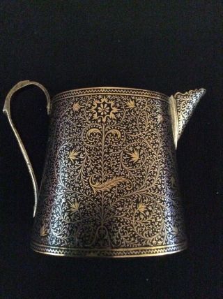 A Rare Vintage Indo Persian Brass & Niello Jug With Elaborate Designs